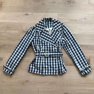 Lauren Ralph Lauren Women's Black/White Gingham Belted Short Trench Coat sz M
